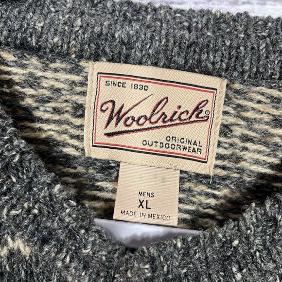 Vintage 90s Woolrich Wool Blend Sweater Mens XL Tan Gray Fisherman Cabin Nordic - Picture 5 of 10